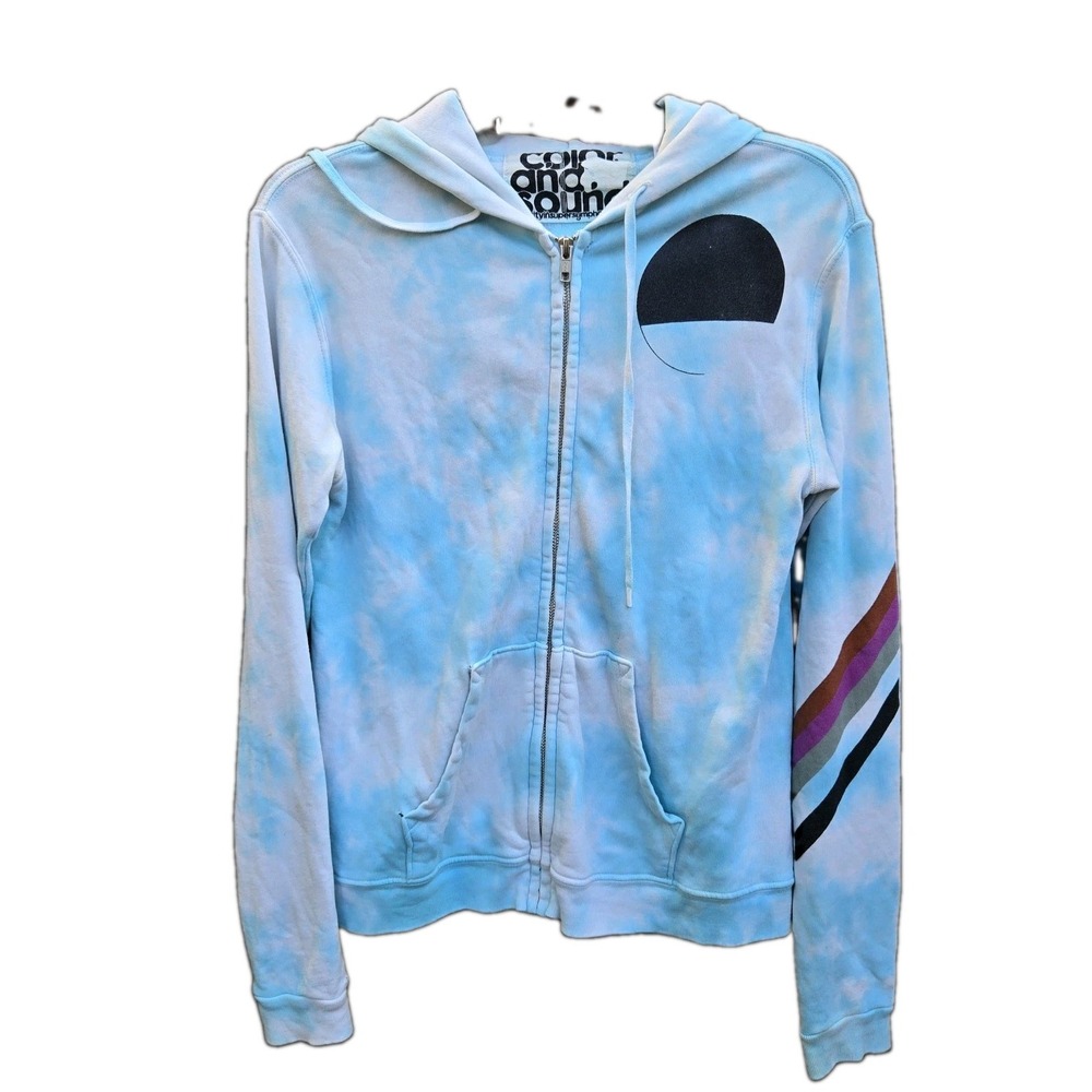 FREECITY Y2K Tie Dye Color and Sound Zip Up Hoodie Sweatshirt Sz 1, Graphic *pic